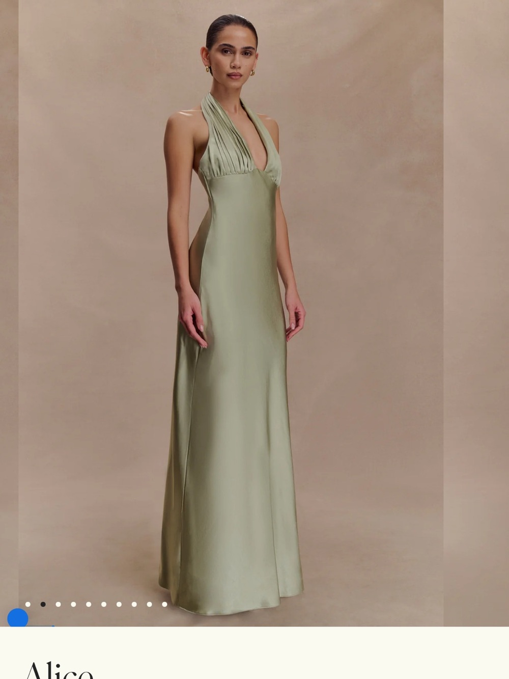 Meshki Olive Satin Halter Backless Gown - Picture 3 of 4